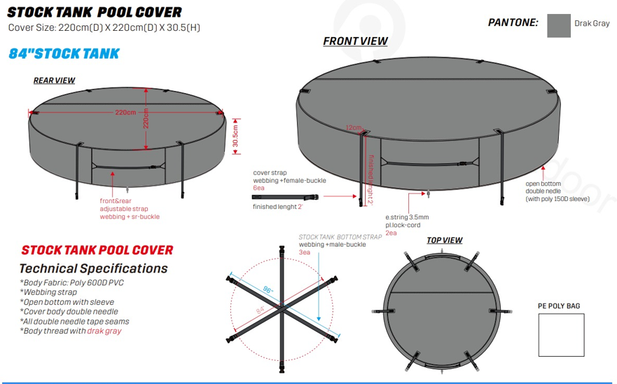 Custom-made protective cover for stock tank pool – Durable and fitted protection 8', 7' and 6'