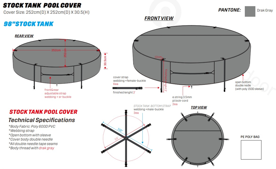 Custom-made protective cover for stock tank pool – Durable and fitted protection 8', 7' and 6'