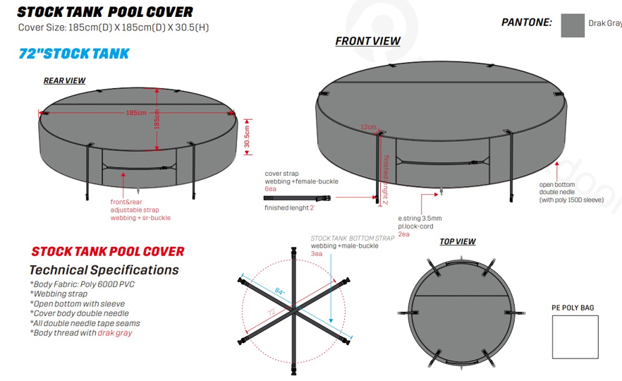 Custom-made protective cover for stock tank pool – Durable and fitted protection 8', 7' and 6'